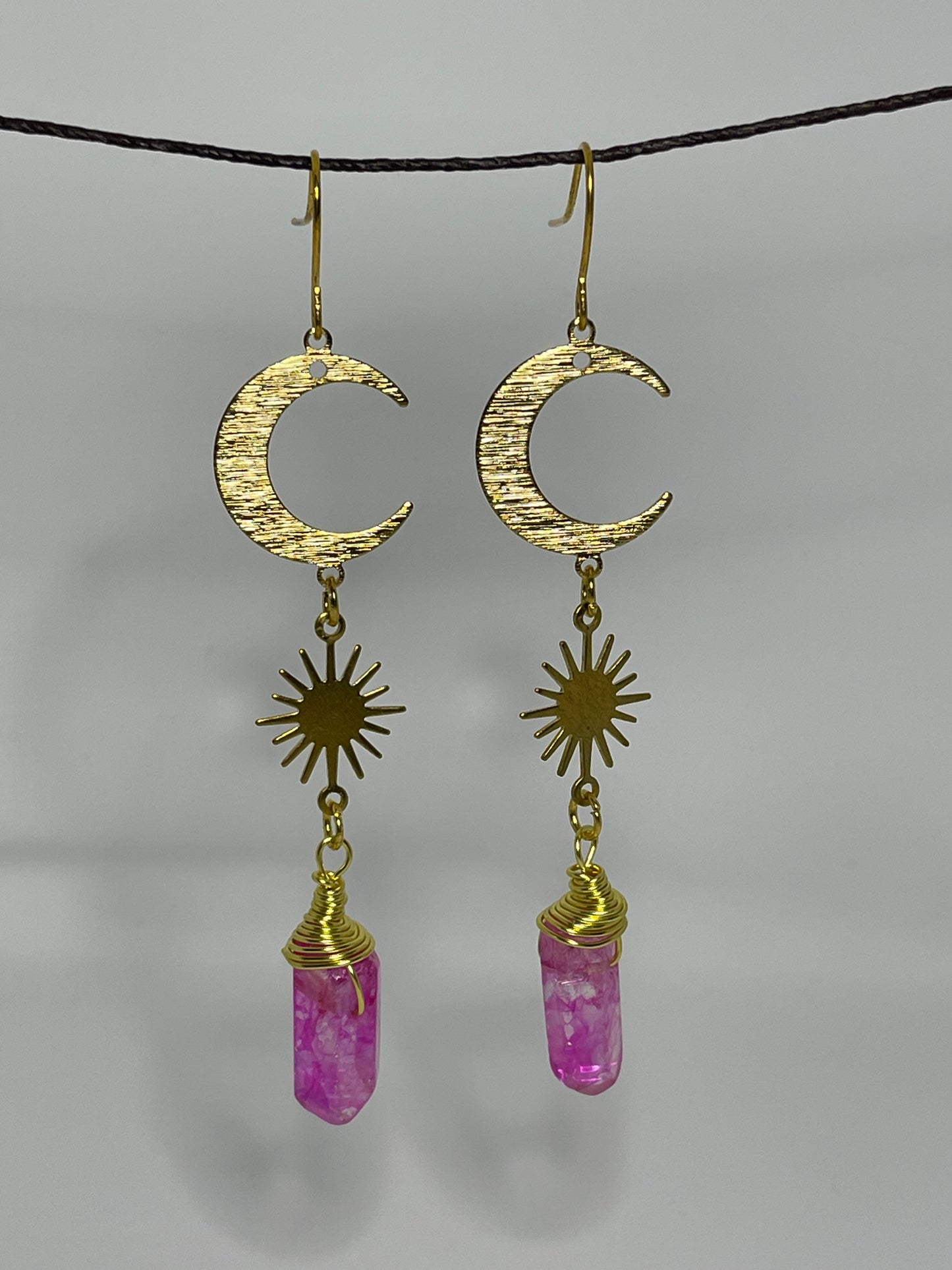 Pink Celestial Quartz Drop Earrings