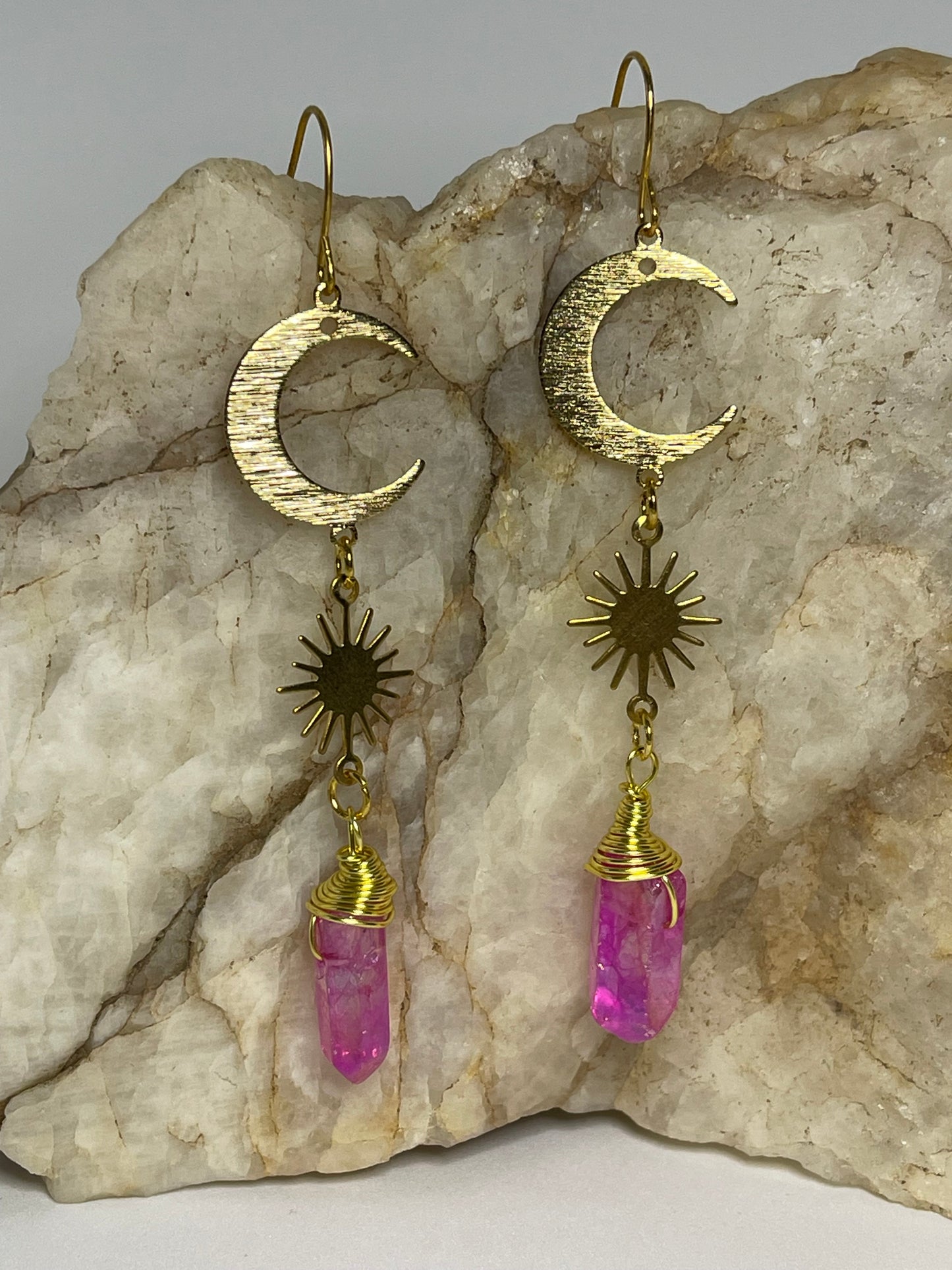 Pink Celestial Quartz Drop Earrings