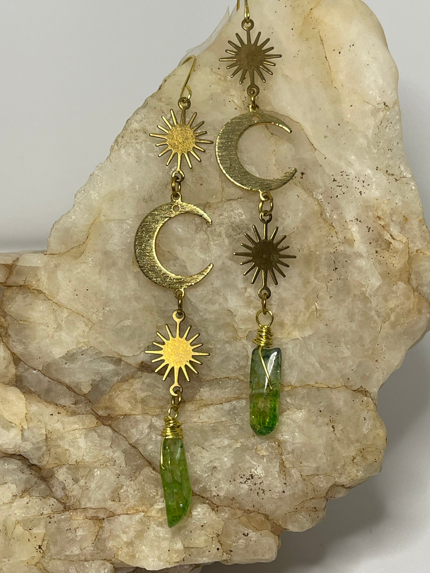 Green Celestial Quartz Drop Earrings