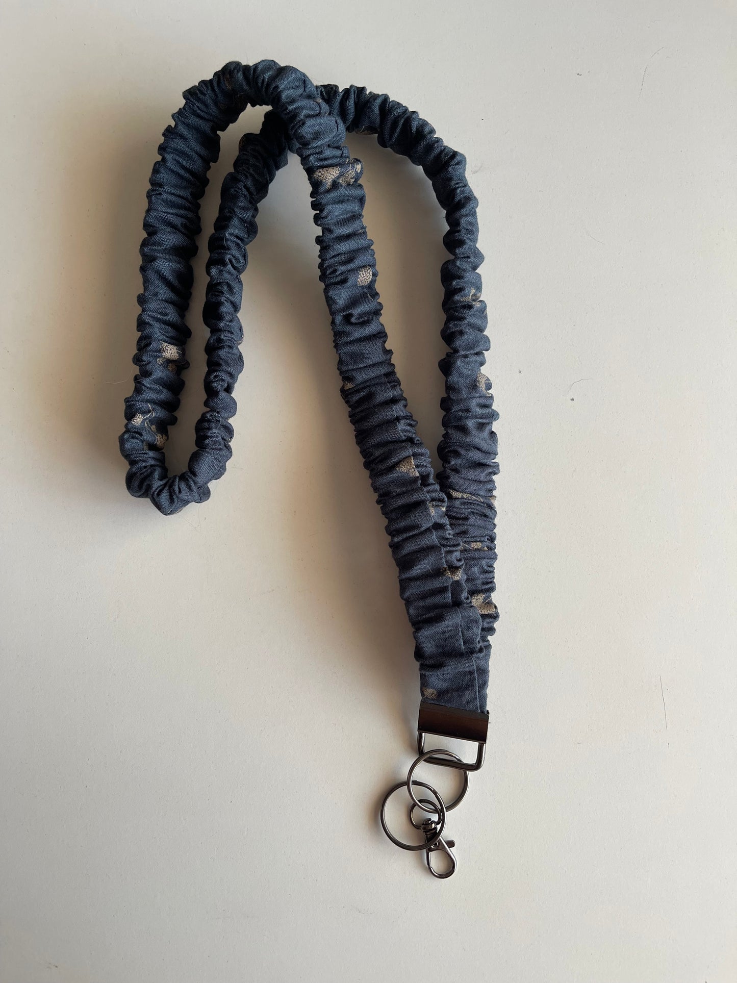 Scrunchie Lanyard - Dark Blue with Gold Flowers