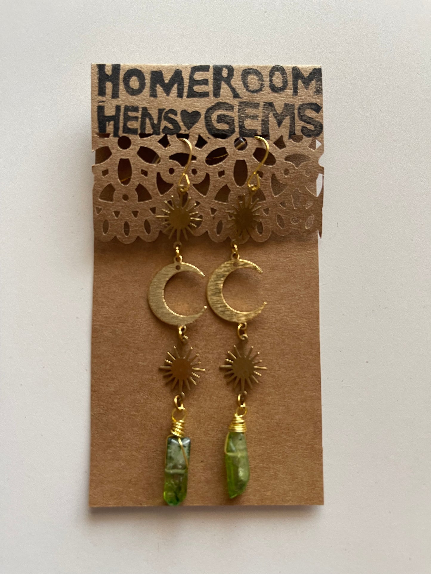 Green Celestial Quartz Drop Earrings