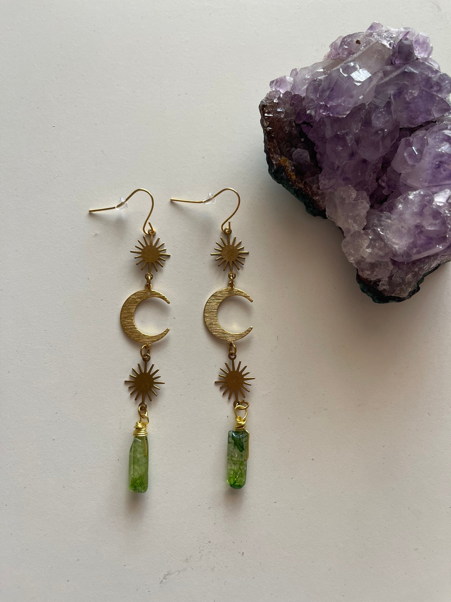 Green Celestial Quartz Drop Earrings