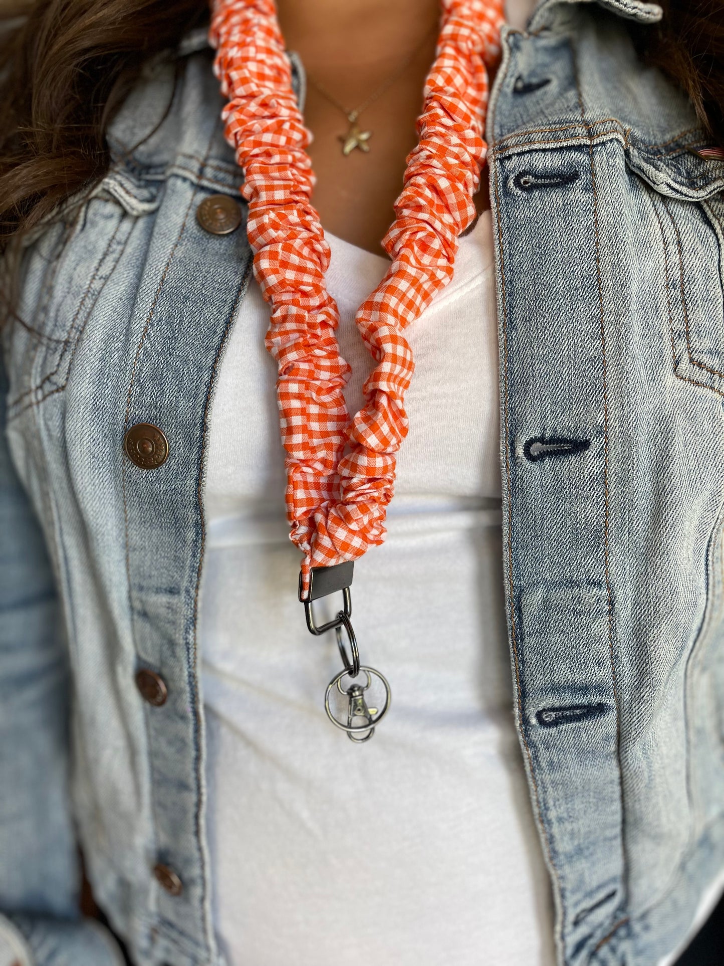 Scrunchie Lanyard - Orange Gingham