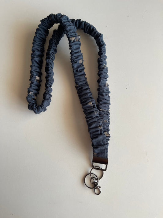 Scrunchie Lanyard - Dark Blue with Gold Flowers