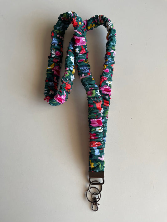 Scrunchie Lanyard - Teal Floral Shrooms