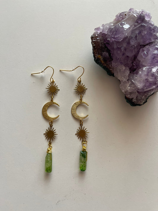 Green Celestial Quartz Drop Earrings