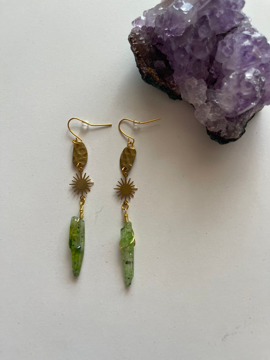 Green Sunburst Quartz Drop Earrings